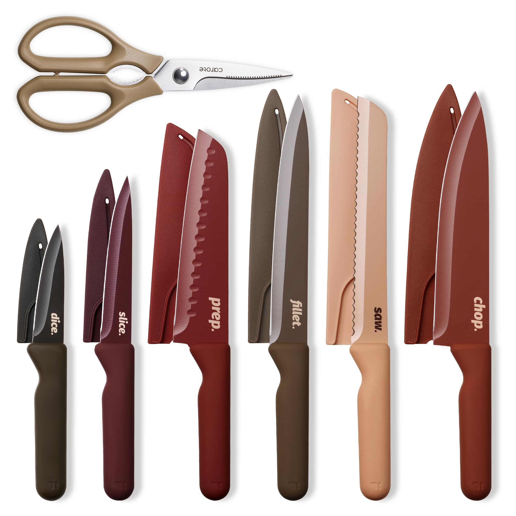 CAROTE Kitchen Knife Set, 6 Floral Knives with 6 Blade Guards, 12-Piece