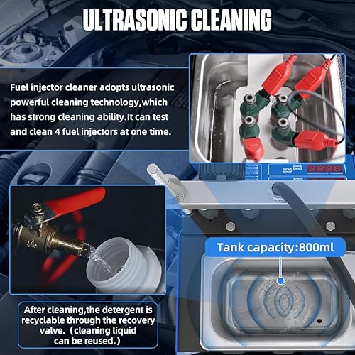 Miniatura 3 de Máquina limpiadora de inyector de combustible de 4 cilindros ultrasónico de inyector de combustible limpiador con 9 modos de prueba Kit de limpiador