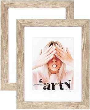 Scholartree Wide Molding Rustic 11x14 Picture Frames, Made of HD Glass Display Picture 8x10 with Mat, Light Brown Photo Frame