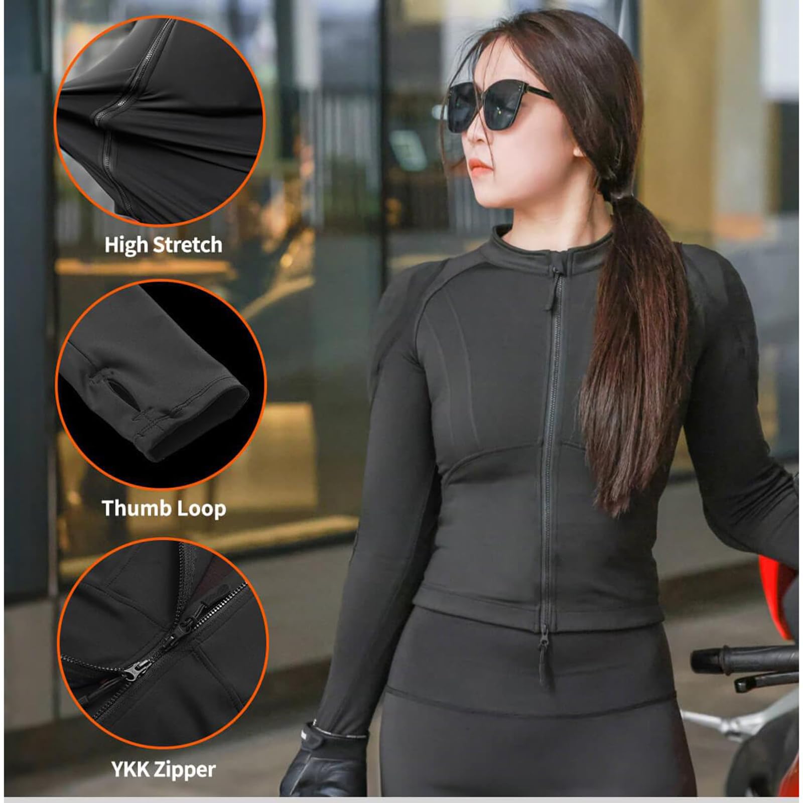 Giacca Moto Estiva Donna con Protezioni CE Rimovibili, Top Ibrido Palestra Fitness Riflettente Equipaggiamento Protettivo Camicia Snellente Traspirante per Pendolare Urbano Sport