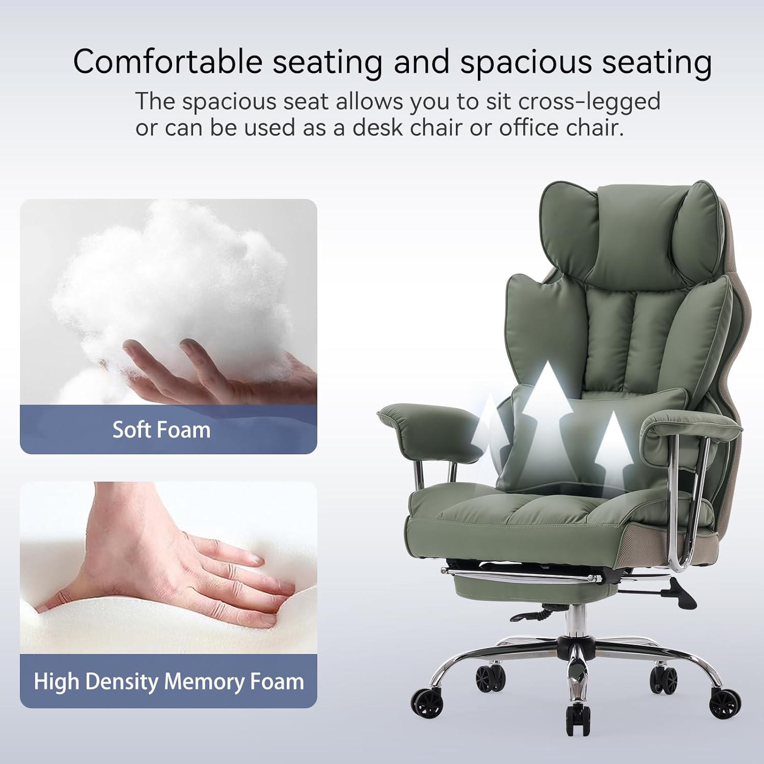 Efomao Executive Office Chair for Heavy People, High Back Computer Chair with Foot Rest, Height Adjustable PU Leather Office Chair,Big and Tall Office Chair (Green) - Image 5