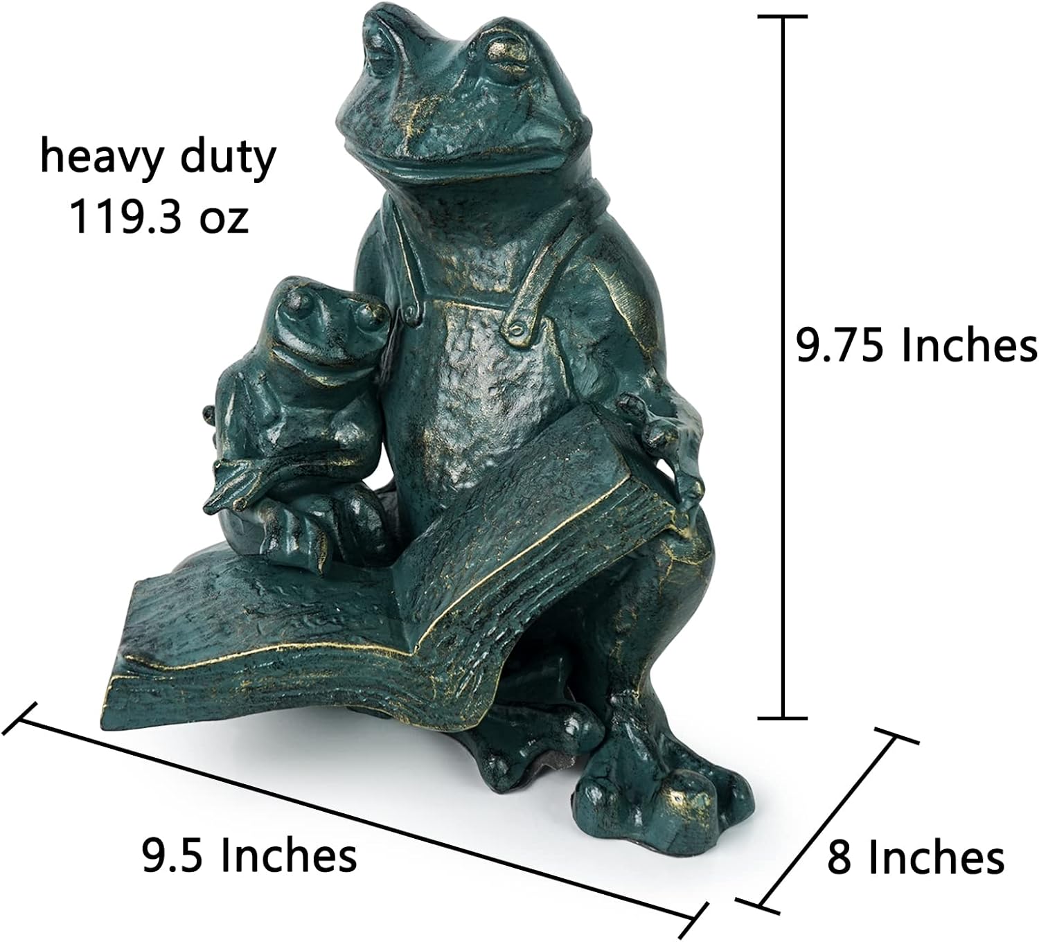 DreamsEden Metal Frog Garden Statue, Funny Mother and Kid Frogs Reading Sculpture for Outdoor Decor Yard Lawn Decorations, 10''H