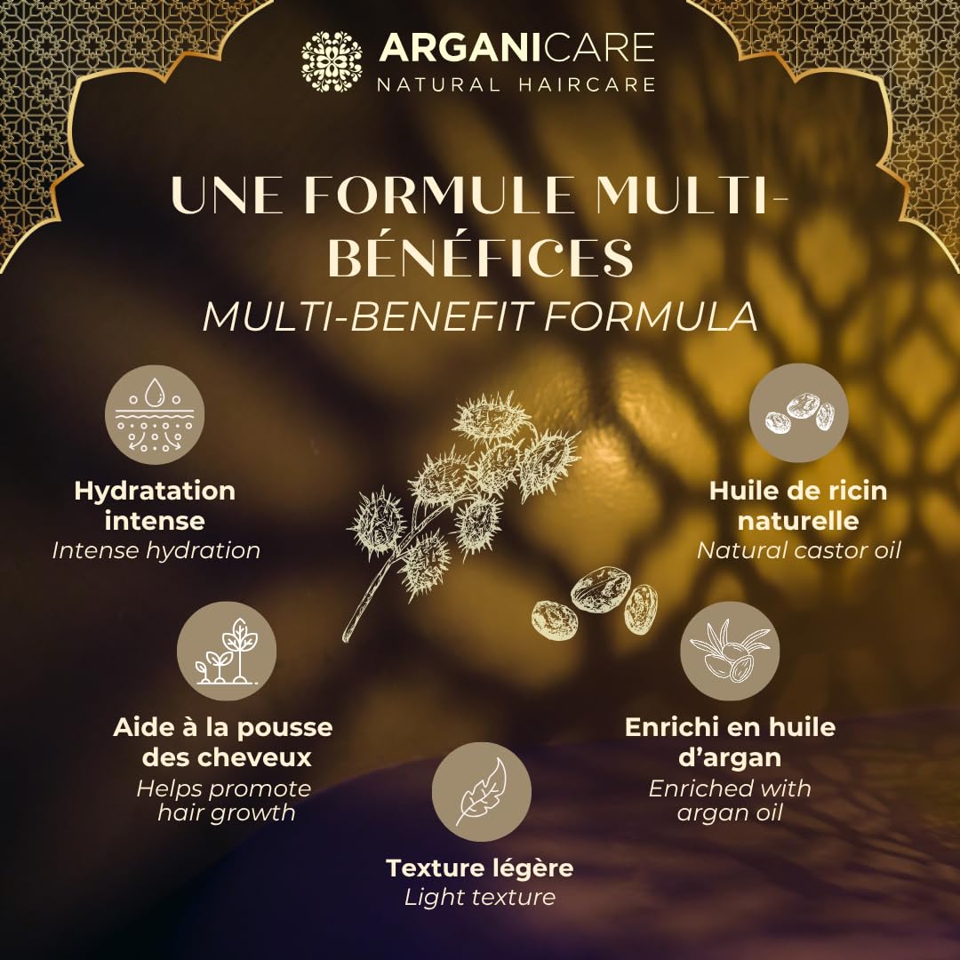 ARGANICARE Coffret Ricin Bio Shampoing 400 ml + Masque Réparateur XXL 500 ml + Sérum 100 ml, routine 3-en-1 accélérateur de croissance, apaise le cuir chevelu, nourrit et renforce