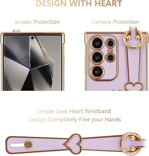 Vista 56 de ZTOFERA Funda para Samsung Galaxy S22 Plus 5G con correa para la muñeca, bonito borde chapado de lujo, patrón de corazones de amor para niñas y Azul