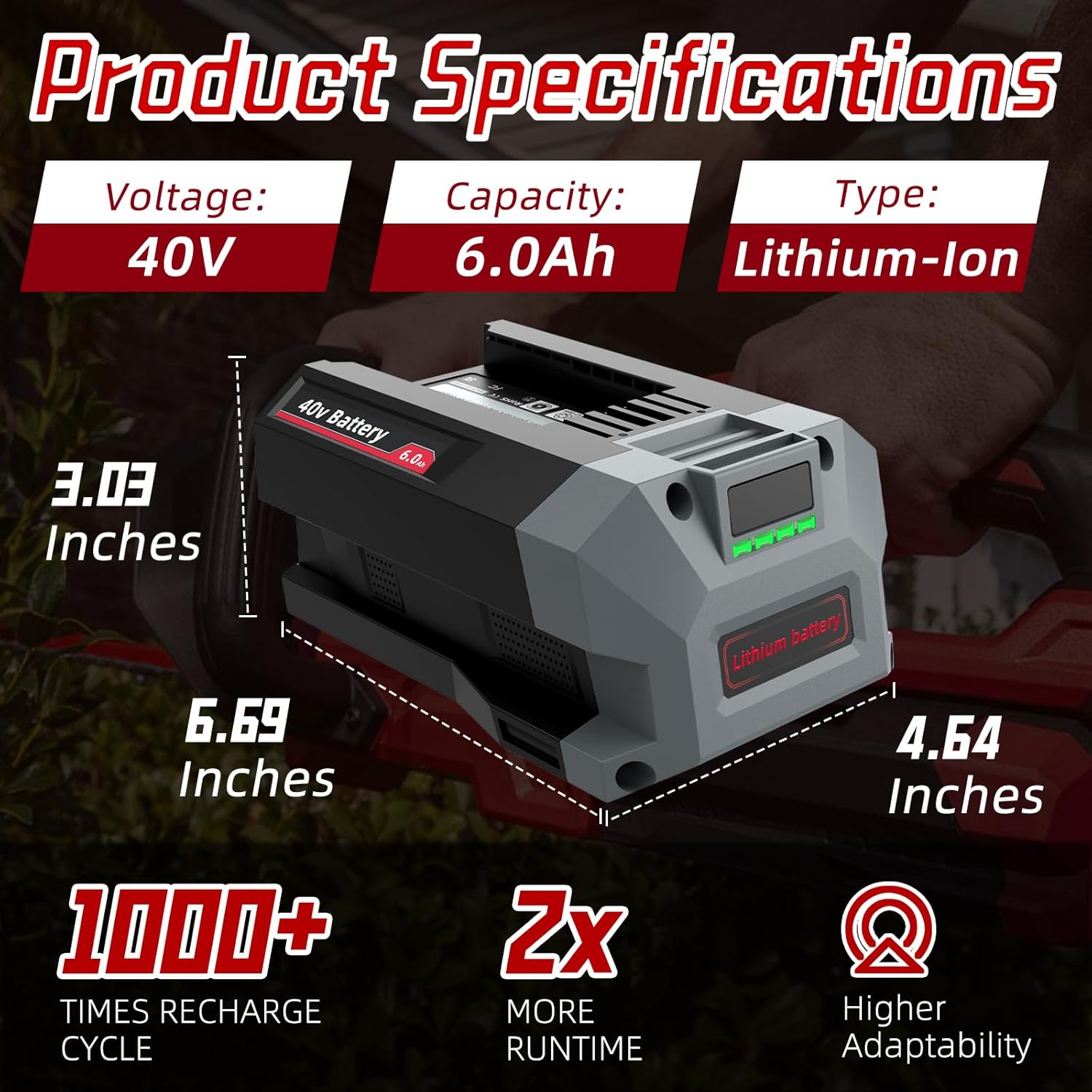 SAPBJ 6.0Ah Battery for SKIL 40V Lithium Battery Replacement, Compatible with PWR CORE 40 40Volt Battery Model BY8708C-01 BY8723C-00 BY8705-00 - Image 2