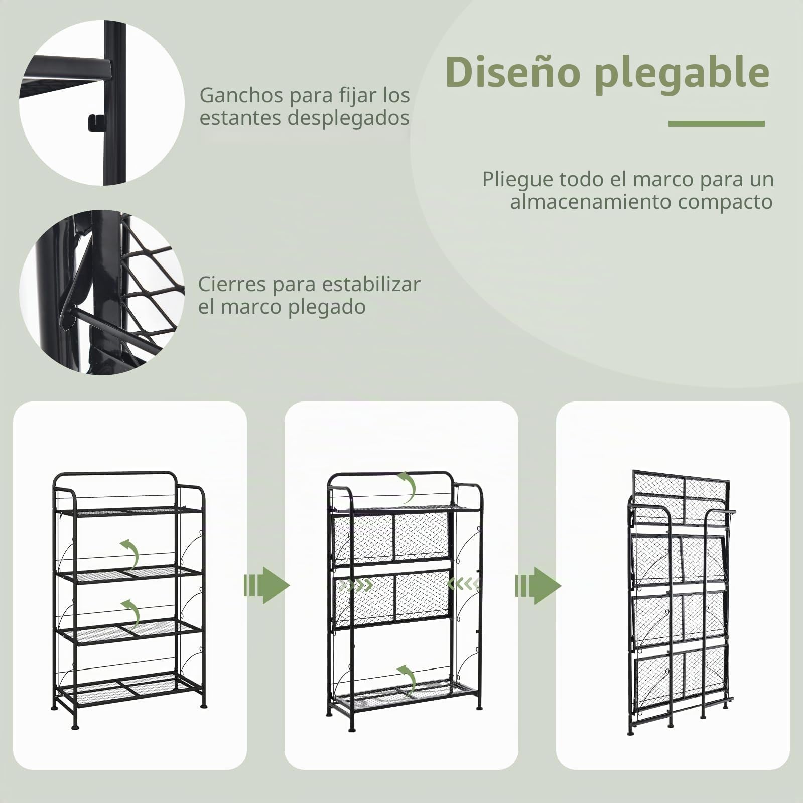 Goplus Soporte para plantas de metal, estantería para plantas de 4 niveles con estante plegable y patas ajustables, estantería para flores, escaleras para balcón, terraza, color negro