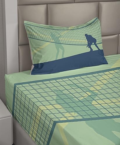 Miniatura 2 de Ambesonne Juego de sábanas de voleibol, paisaje de 2 mujeres que compiten en un campo deportivo saludable, sábana bajera y encimera con funda de