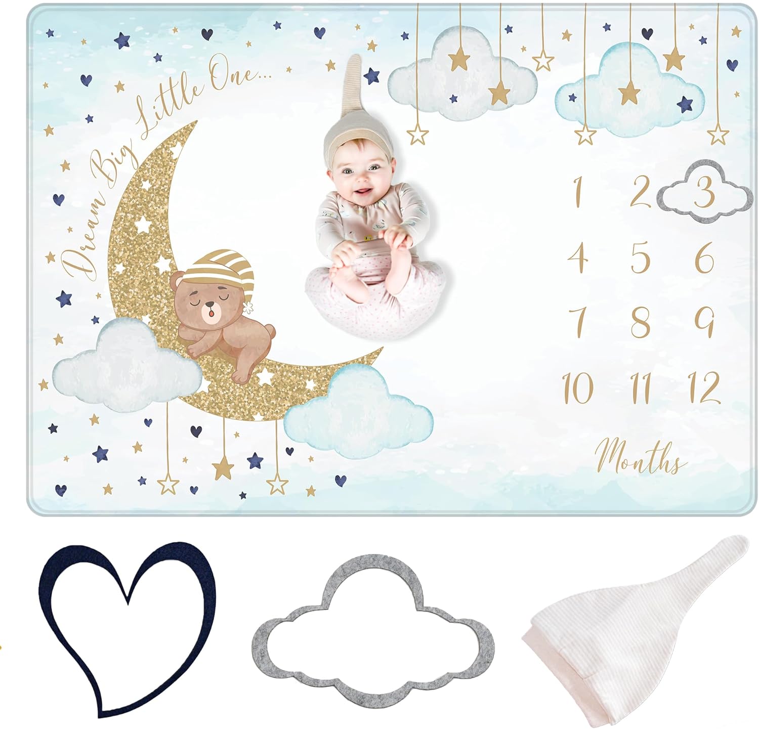 Monthly Milestone Blanket Boy and Girl - Premium Extra Soft Fleece Blanket for Baby Shower - Milestone Blanket Boy and Girl Nursery Decor - Capture Growth - with Baby Hat + 2 Frames