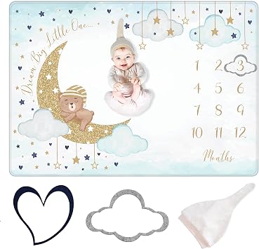 Monthly Milestone Blanket Boy and Girl - Premium Extra Soft Fleece Blanket for Baby Shower - Milestone Blanket Boy and Girl Nursery Decor - Capture Growth - with Baby Hat + 2 Frames