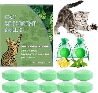 Cat Deterrent Outdoor, 10 Pcs Natural Peppermint Oil Cat Deterrent Balls to Keep Cats Out of Yard Permanently, Anti Cat Scratching & Chewing Furniture Indoor, Stop Cats Peeing from Lawn, Yard, Garden