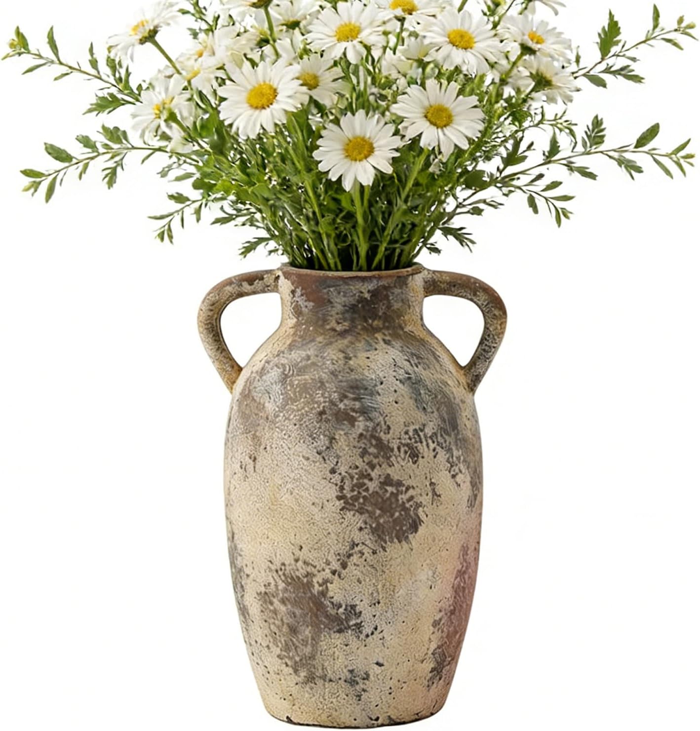 Ceramic Flower Vase with Handles,9.8 inch Tall Farmhouse Rustic Vase for Centerpieces Decorative Terracotta Vases for Home Decor Table Fireplace Living Room Bathroom