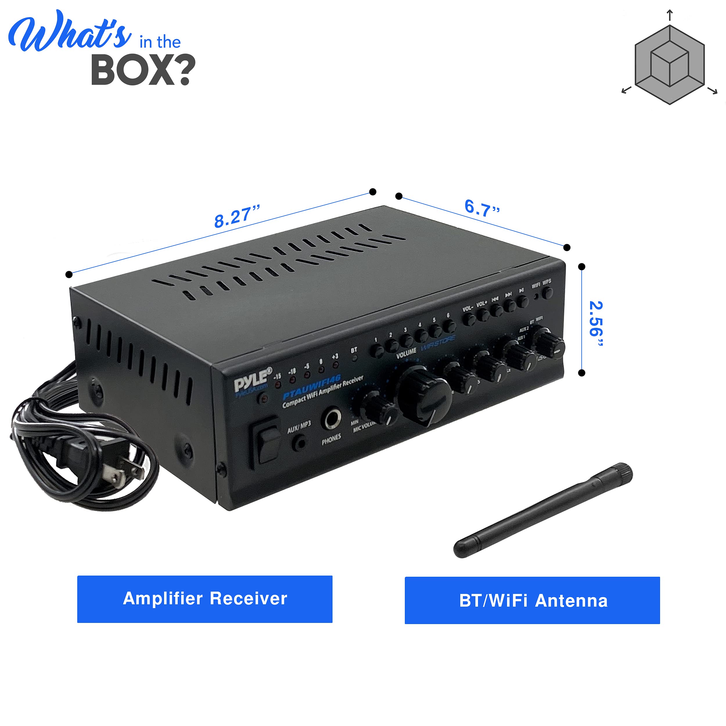 Pyle WiFi Stereo Amplifier Receiver Home Theater Audio System Wireless Bluetooth AUX MP3 Music Streaming 1/4'' Input & Microphone Paging/Mixing Control 240 Watt (PTAUWIFI46) Black
