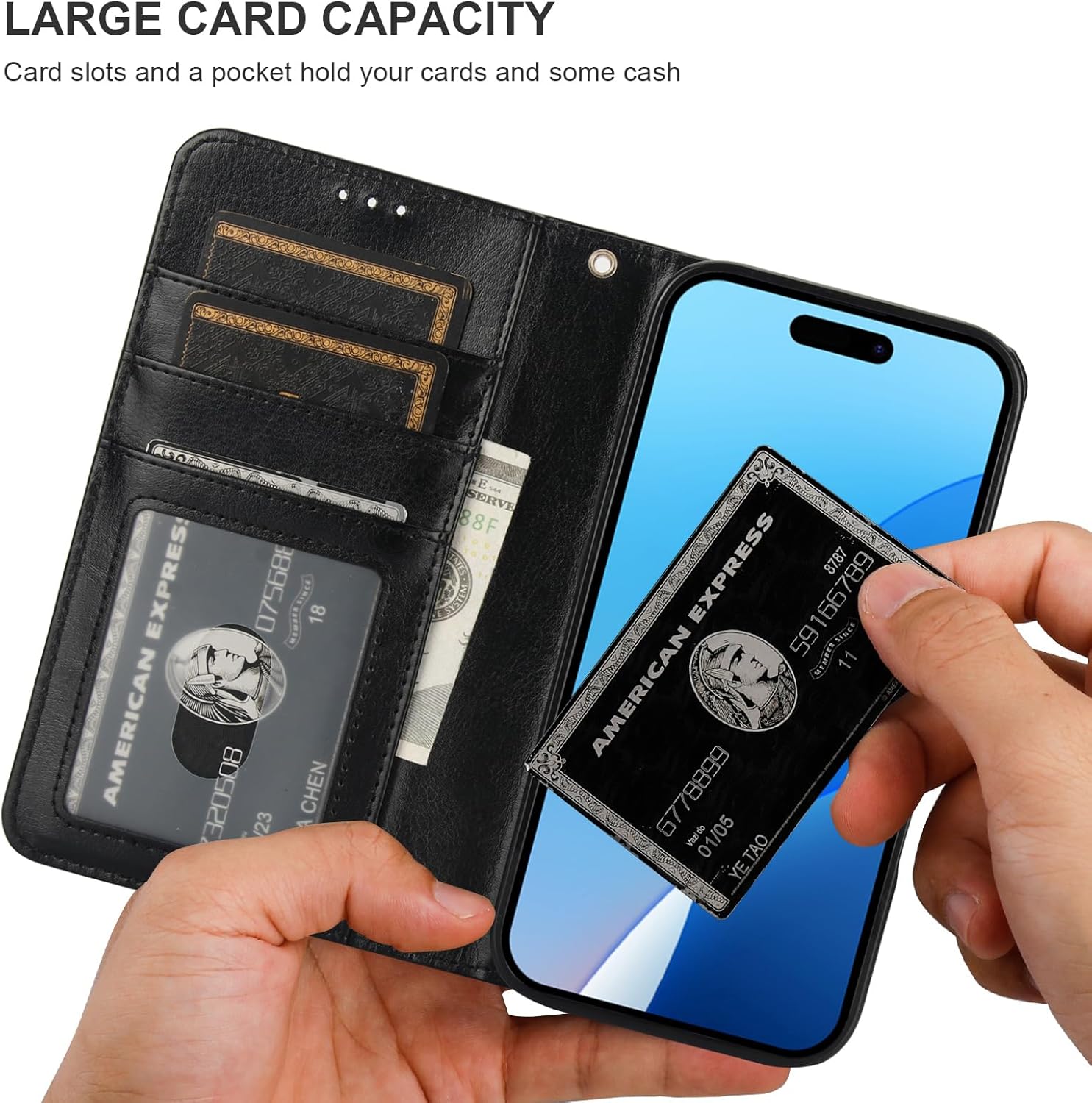 Bocasal Detachable Wallet Case for iPhone 16 RFID Blocking Card Slots Holder Premium PU Leather Magnetic Kickstand Shockproof Wrist Strap Removable Flip Protective Cover 5G 6.1 inch (Black)