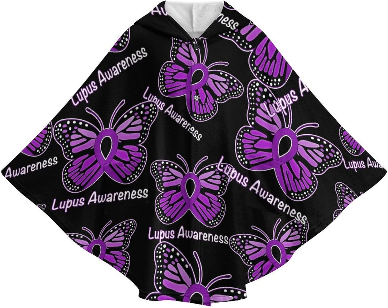 Lupus Awareness Butterfly Wearable Blanket with Hooded Flannel Blankets Cape with Pocket