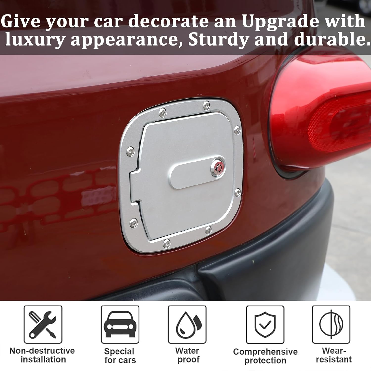 Car Fuel Tank Cover Compatible with Toyot@ FJ Cruiser 2007-2021 Silver Aluminum Alloy Lockable Fuel Tank Door Cover Accessories