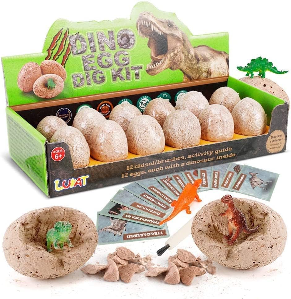 LUKAT Dinosaur Toys for 5 Year Old Boys Girls, Easter Egg Toys for Kids Dinosaur Eggs Dino Dig Kits 12 PCS Dinosaurs Excavation Toy Gifts Theme Party Favors for 5-12 Year Old Boys and Girls
