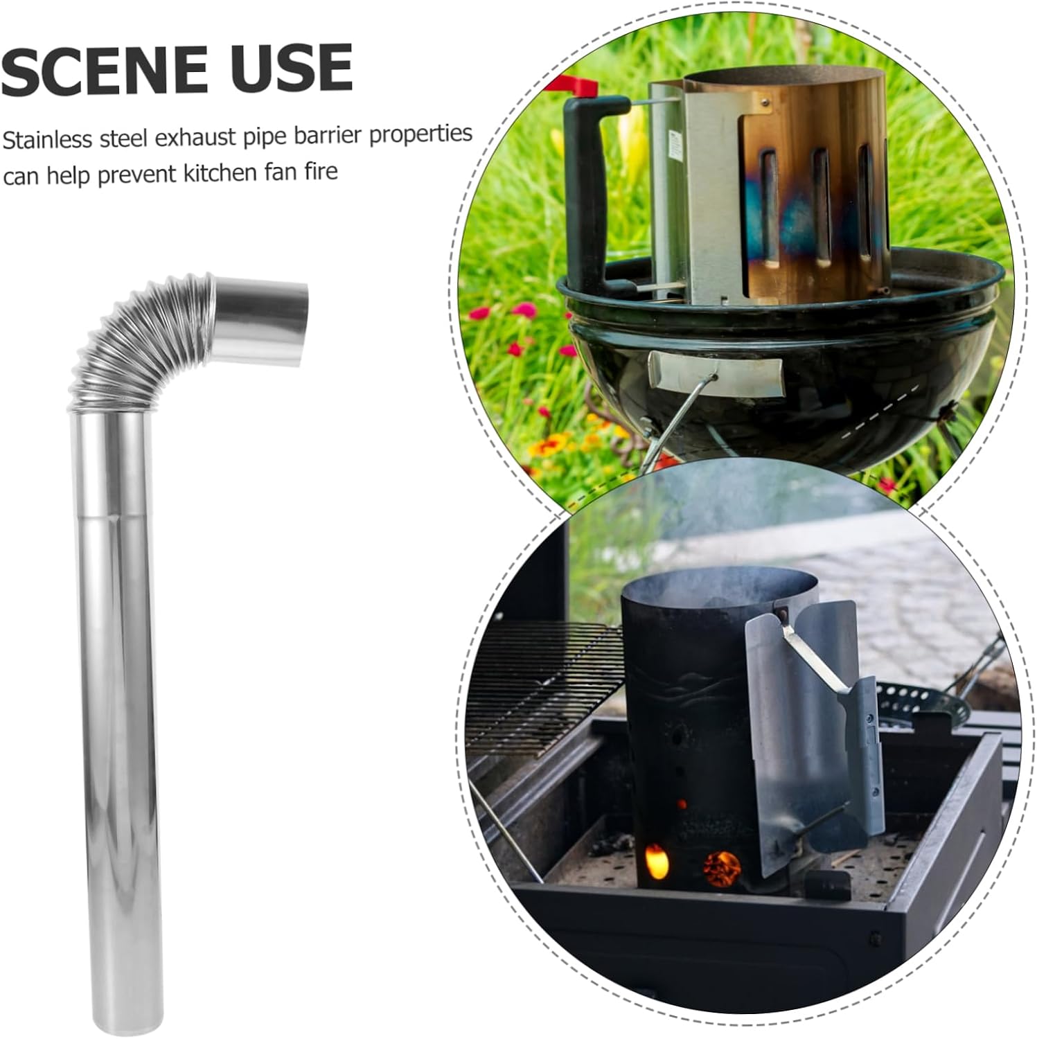 Kisangel Flexible Stainless Steel Exhaust Pipe Chimney Hose Extension Tube for Pellet Grill Bbq Lid Fit