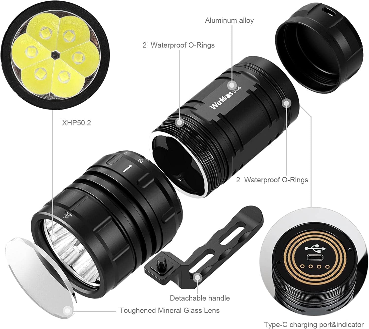 Wurkkos Lampe torche de plongée DL06 Max 15 000 lumens pour plongée sous-marine, lampe de plongée avec angle de faisceau de 100° et 6 LED, lampe torche étanche IPX8 pour plongée sous-marine Wurkkos Lampe torche de plongée DL06 Max 15 000 lumens pour plongée sous-marine, lampe de plongée avec angle de faisceau de 100° et 6 LED, lampe torche étanche IPX8 pour plongée sous-marine