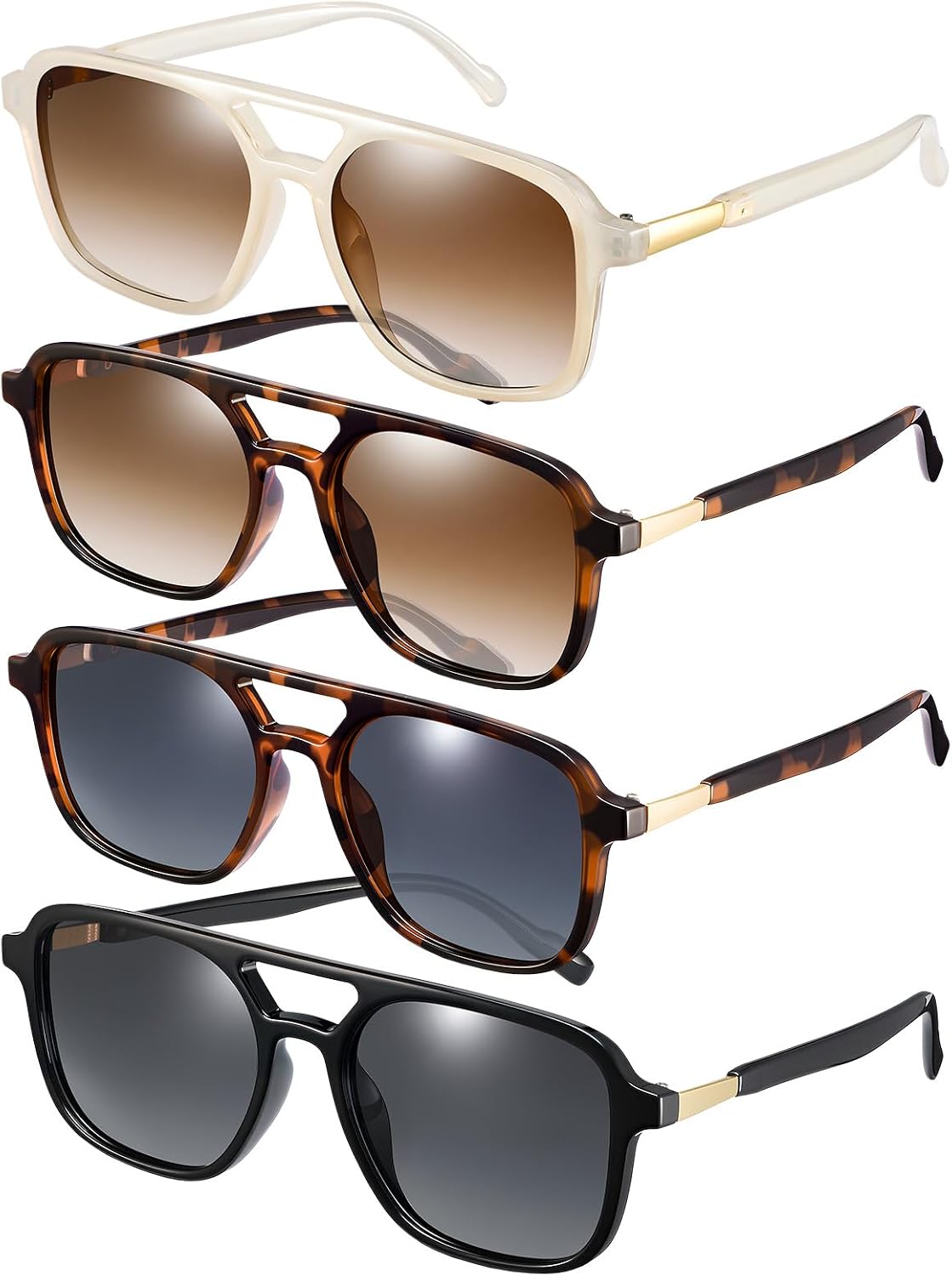 JATEBI 4 Pieces Retro Aviator Sunglasses for Women Men Polarized Trendy Vintage 70s Rectangle Sun Glasses UV400 Protection