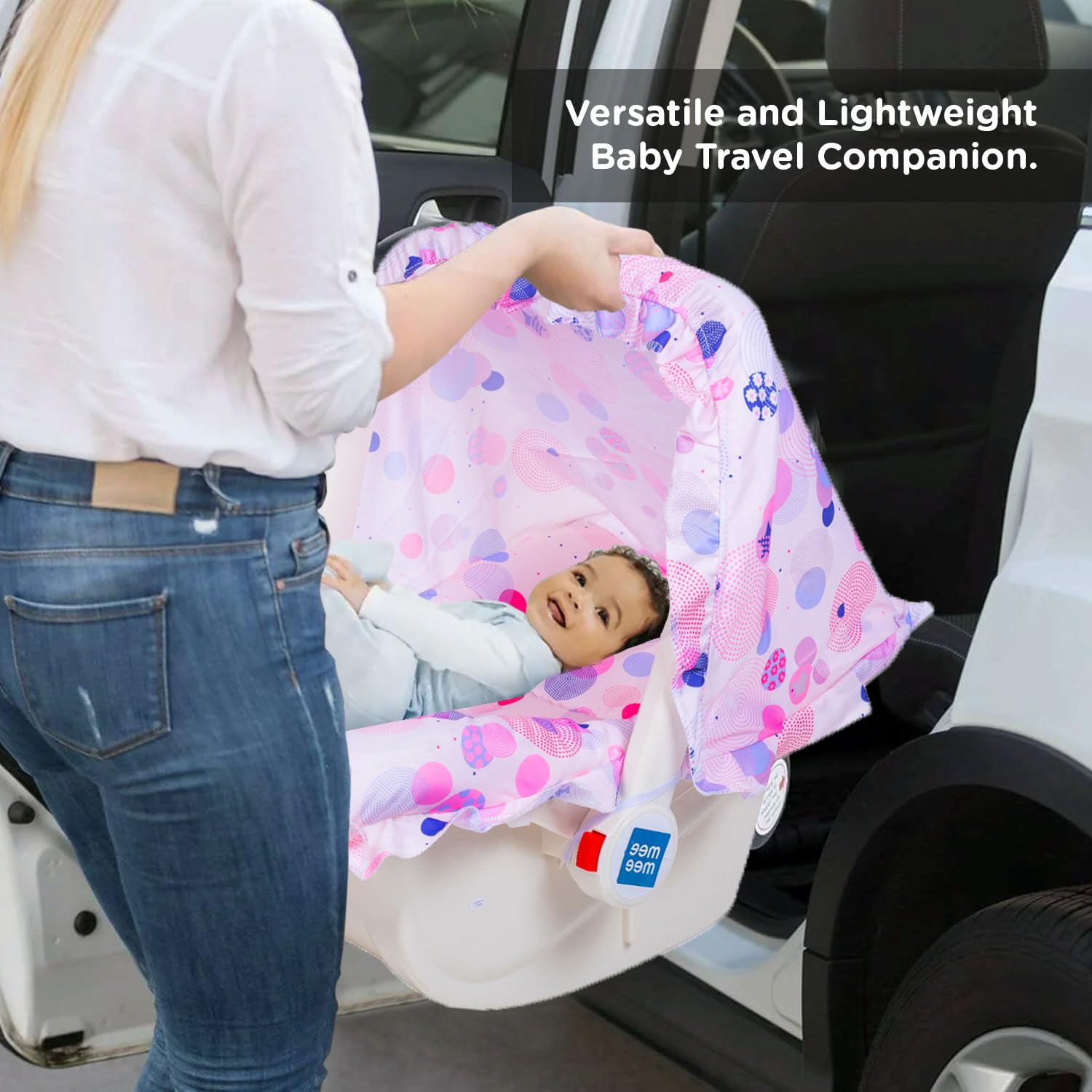 Mee Mee Cozy Carry & Rocking Chair 5 in 1 Multi-Purpose Kids Rocker with Adjustable Handle| Carry Cot with 3 Point Safety Harness 0 to 1.5 Years, Capacity Upto 13 KG | (Pink) - Image 7 thumbnail