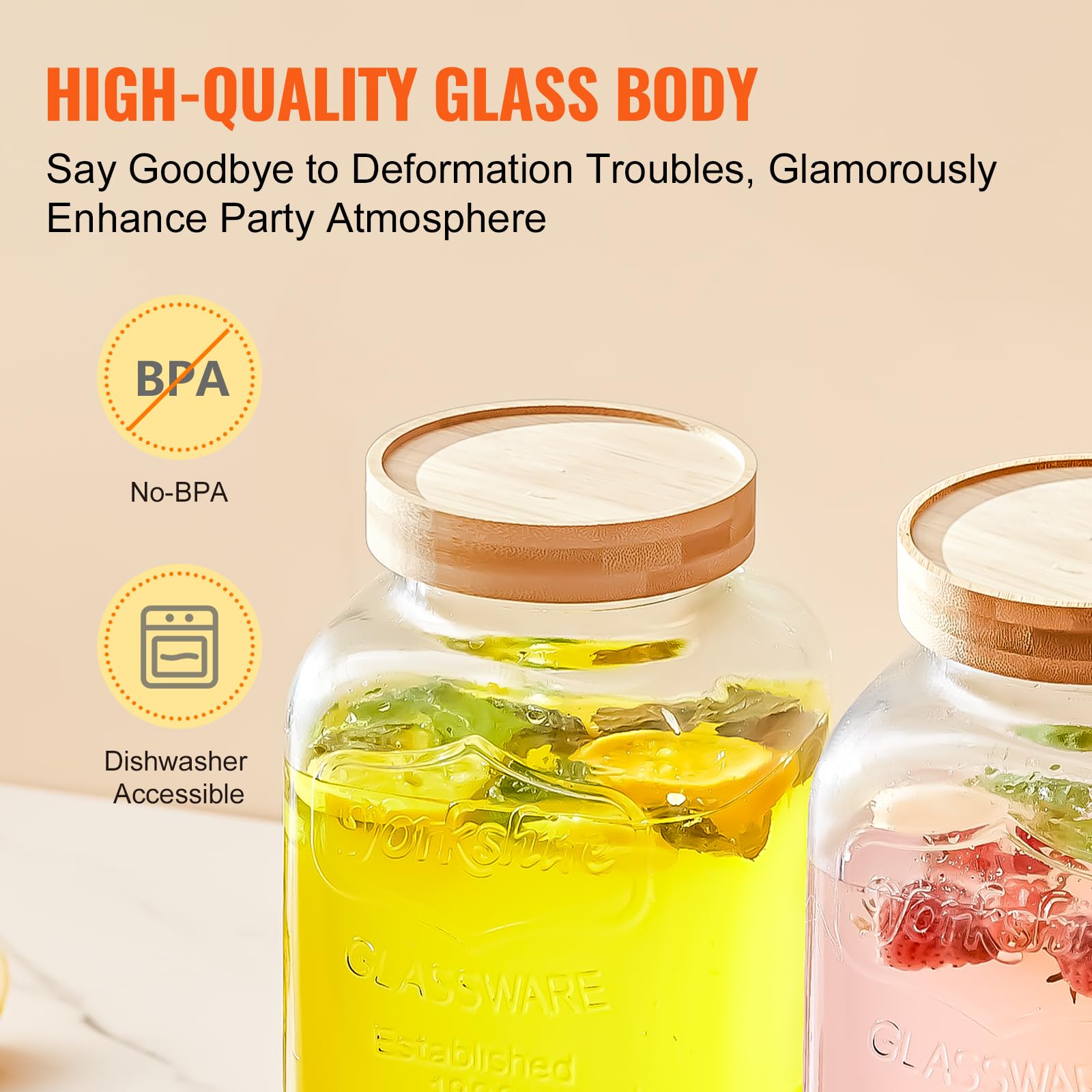 Drankdispenser, 1,5 gallon feestdrankdispenser, glazen sapdispenser met standaard, roestvrijstalen kraan, ijsthee limonade sapwaterdispenser, voor restaurants, hotels, feesten | NL
