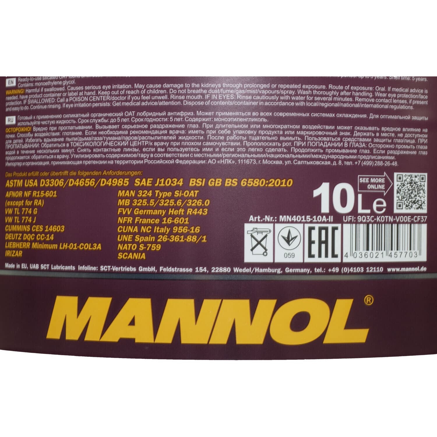 Kühlerfrostschutz MANNOL AF13++ Antifreeze 2 X 10 Liter Fertiggemisch -40°C rot