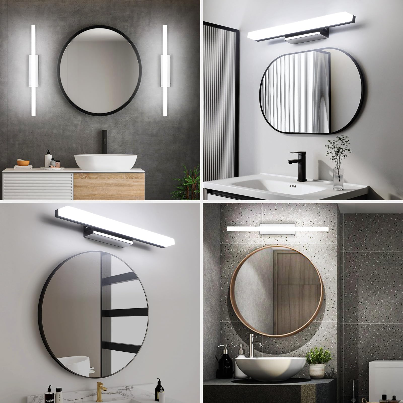 Lightess 40cm Applique Salle de Bain LED 6W 6000K IP44 Inox | Lampe Miroir Blanc Froid, IP44 Étanche, Acier Inoxydable, avec Interrupteur, pour Toilette Maquillage