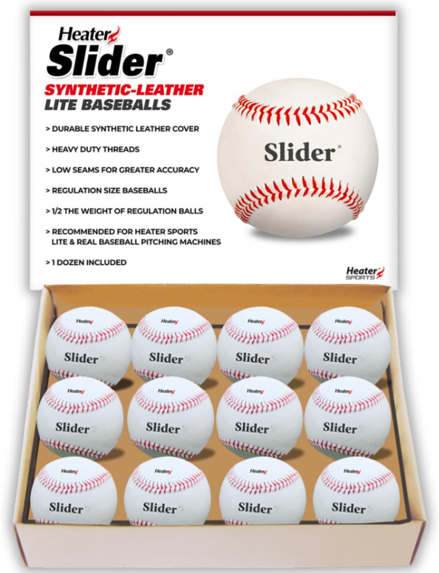 Sports Slider Lite Genuine Leather Pitching Machine Baseballs - 1 Dozen, Accurate, & Long-Lasting | Perfect for Batting & Fielding Practice, Ideal for All Ages in Both Outdoor & Indoor Use