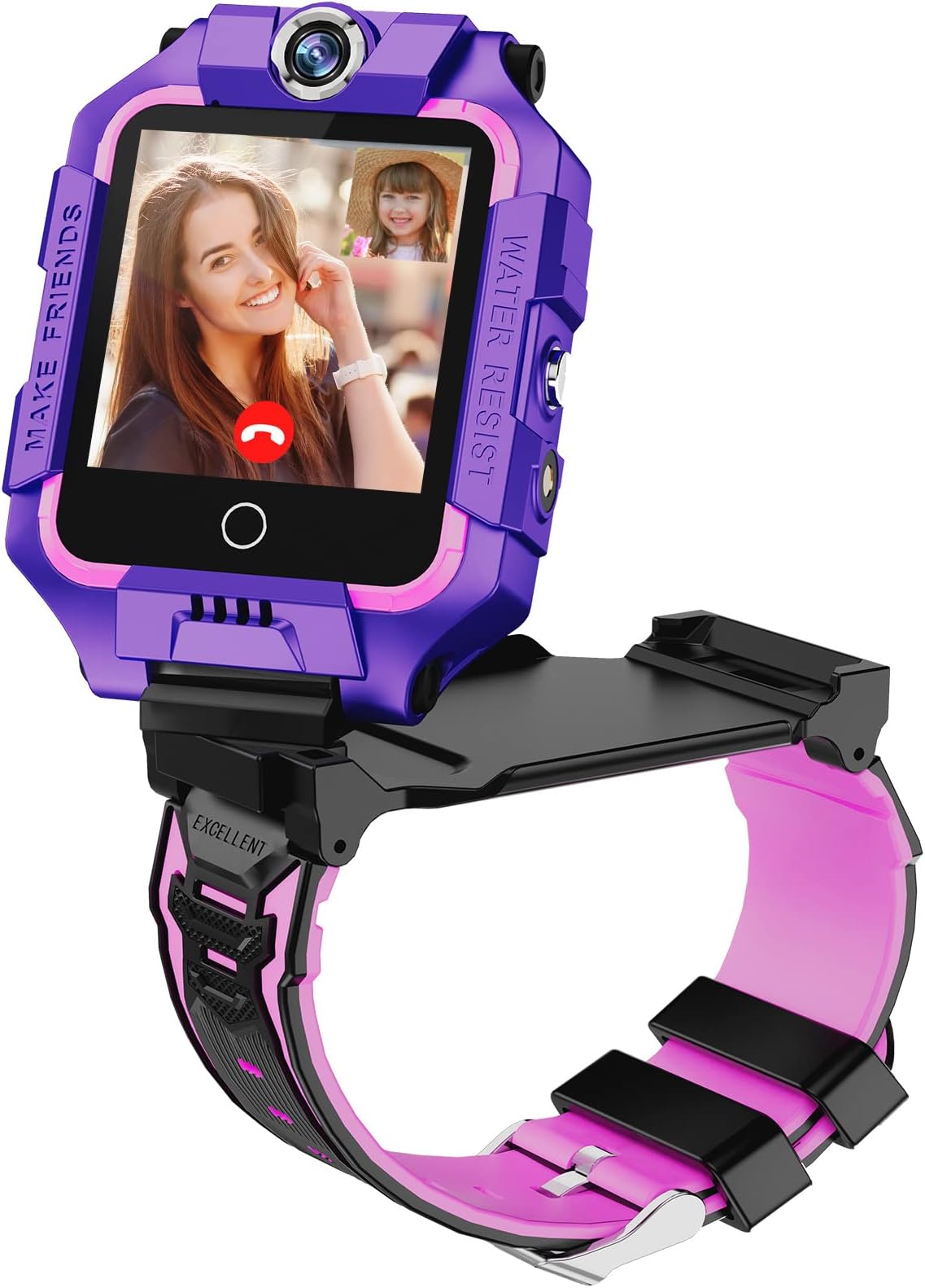 OKYUK4G Kids Watch Phone T10, Funny 360° Rotation Screen Dual Camera Smart Watch for Boys Girls, IP67 Waterproof, 2-Way Calls, GPS, SOS, Video Calls, Remote Control, Pedometer Smartwatch (Purple)