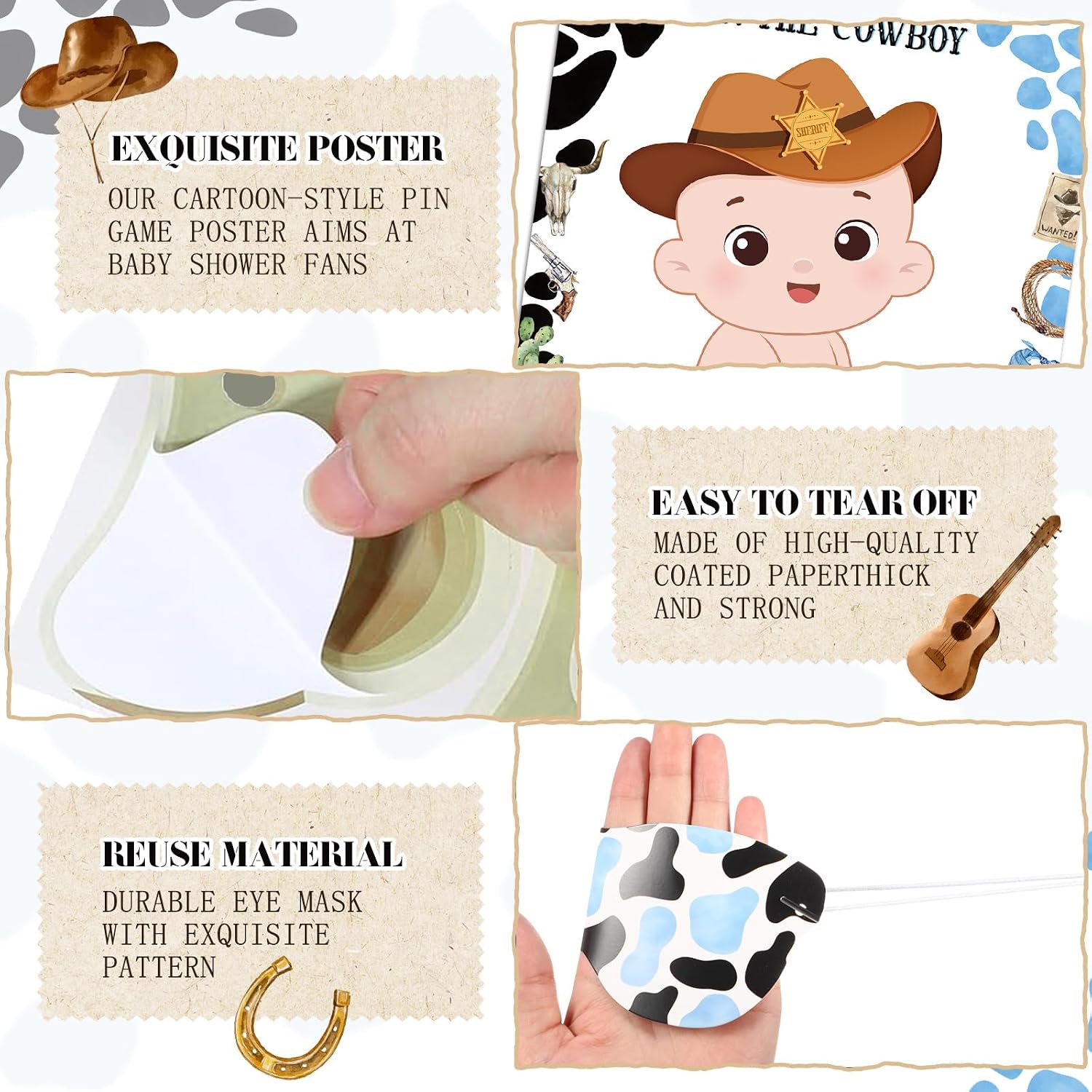 Faccito Pin The Pacifier on The Cowboy Party Games, White, West Cowboy