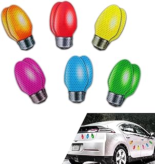 12 PCS Car Christmas Sticker, Color Bulb Reflective Decal for Body Trunk Bumper Rear Windshield, Scratch Cover Protective Film, Self-Adhesive Removable Holiday Accessories (Multicolored)