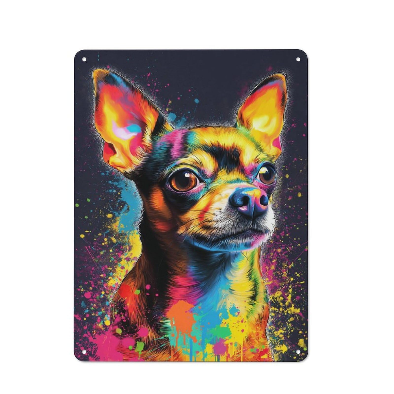 Junmoney Colorful Chihuahua Portrait Tin Wall Plaque With Design 40X30cm, Country Vintage Cottage Wall Art For Kitchen, Cottage, Porch Or Garden Room