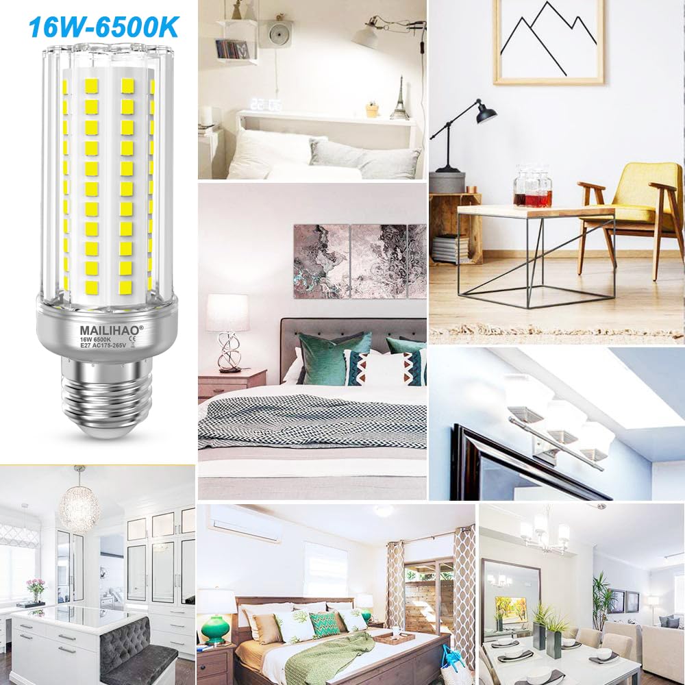 MAILIHAO E27 Lampadine LED 16W 6500K Bianco Freddo 1900LM, Equivalenti a 120W 150W Lampada Alogena, Angolo 360, Edison, Non Dimmerabile, Nessun Sfarfallio, 5 Pezzi