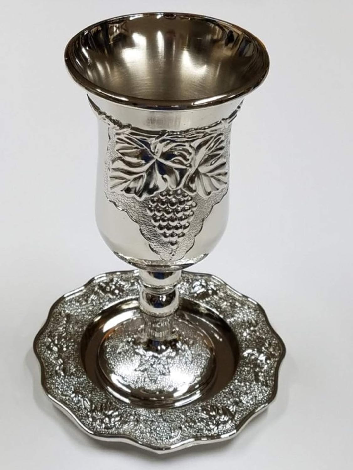 Magnificent Tall Kiddush Cup with Grape Design and Coaster by Bethlehem Gifts TM