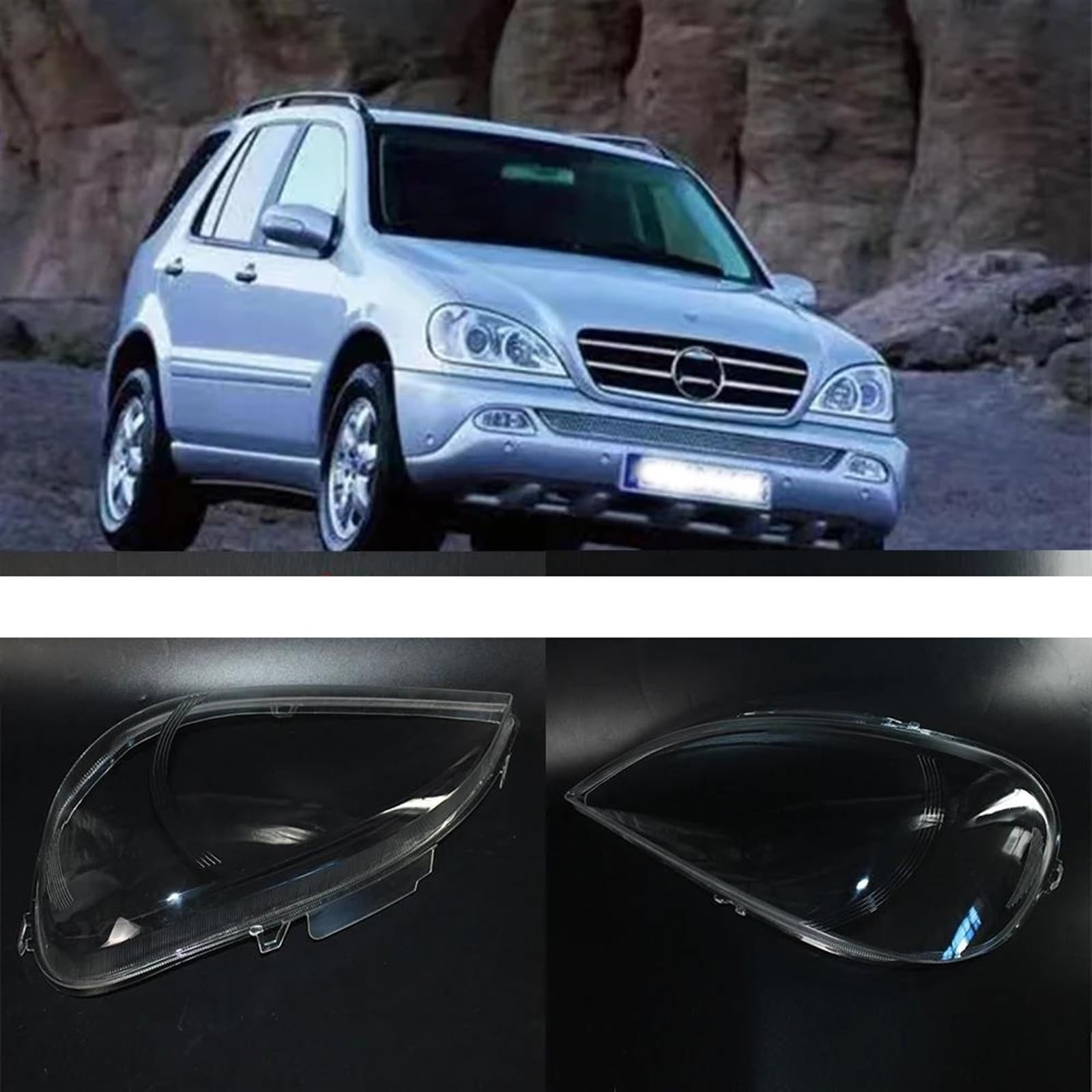 For Mercedes Benz W163 ML Class 2002-2005 Pair Headlight Headlamp Lens