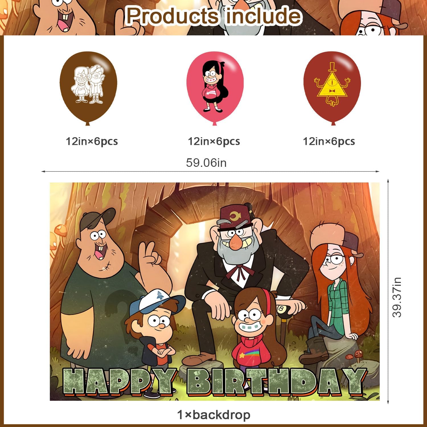 Falls of Gravity Birthday Party Decoration,Photo Background 5 x 3 FT, 18 Pcs Balloons,Cartoon Merch Party Backdrop Supplies - Image 2