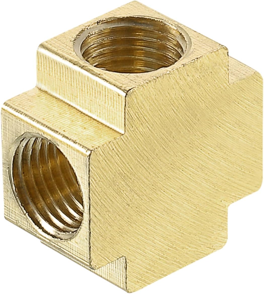 uxcell Brass 4 Way Pipe Fitting, G1/4" Female Barstock Cross Fitting Pipe Adapter for Water/Fuel/Air Transport Connect Pipelines