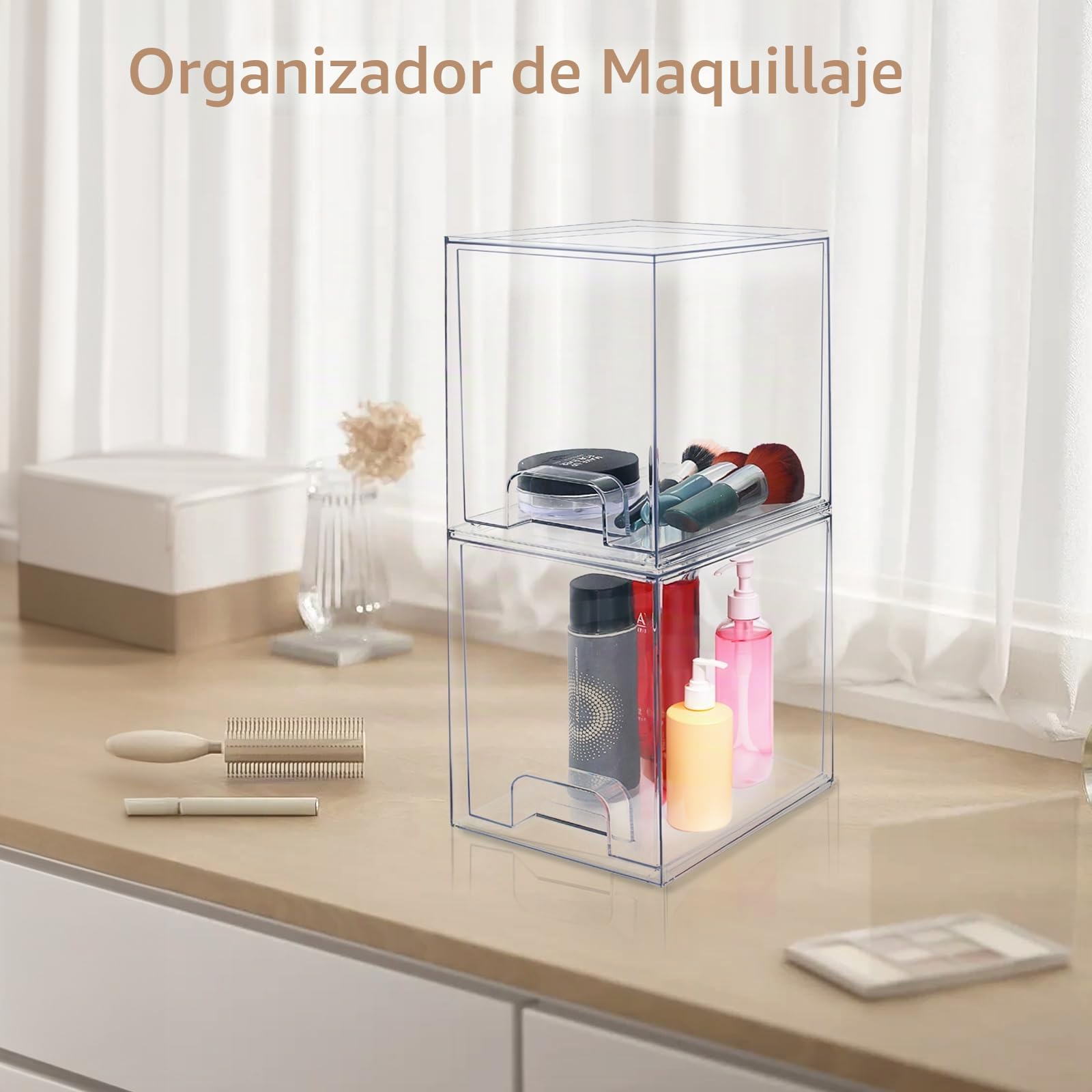 Organizador de maquillaje apilable acrílico transparente con cajones