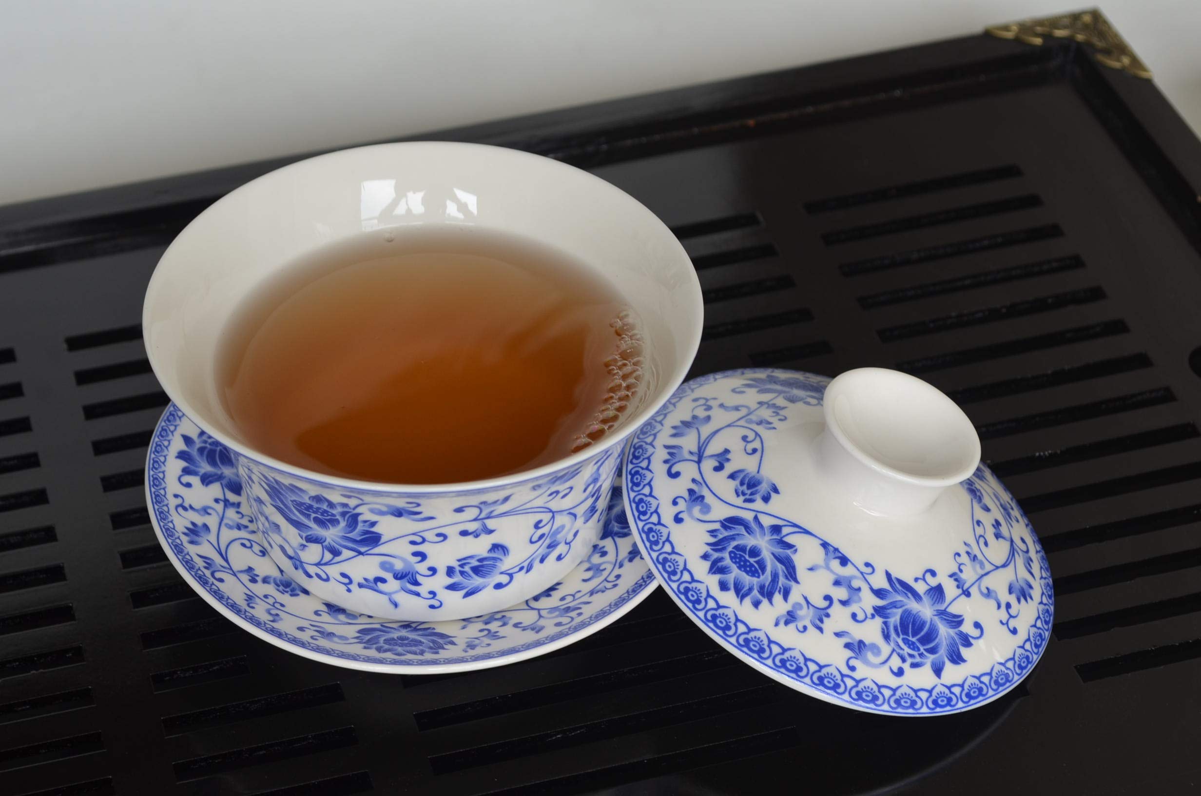 Gaiwan 150 ml niebiesko-biała porcelanowa filiżanka do herbaty Sancai zestaw spodków do herbaty lotos (200 ml lotosu)