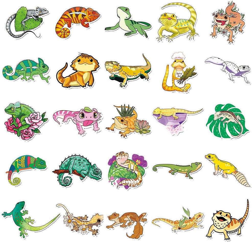 50 PCS Waterproof Cute Cartoon Lizard Vinyl Stickers Pack image 2
