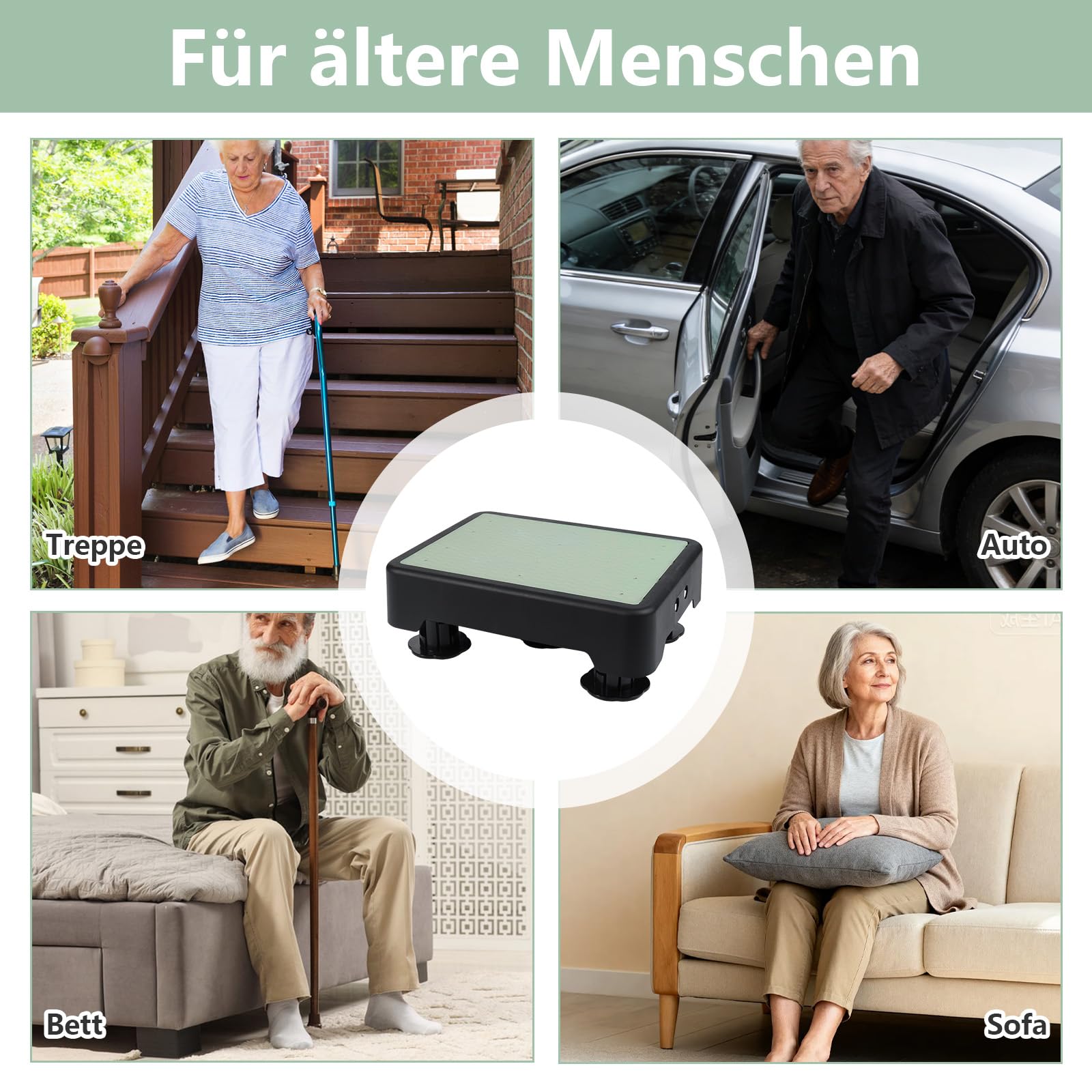 rutschfest Halbstufe, 3-Stufig Höhenverstellbarer Trittstufe mit Nachleuchtende, Tragbare Tritthocker Bis 200 kg, Treppenhilfe für Senioren, Step Hocker für Bad, Auto, Wohnwagen, Outdoor