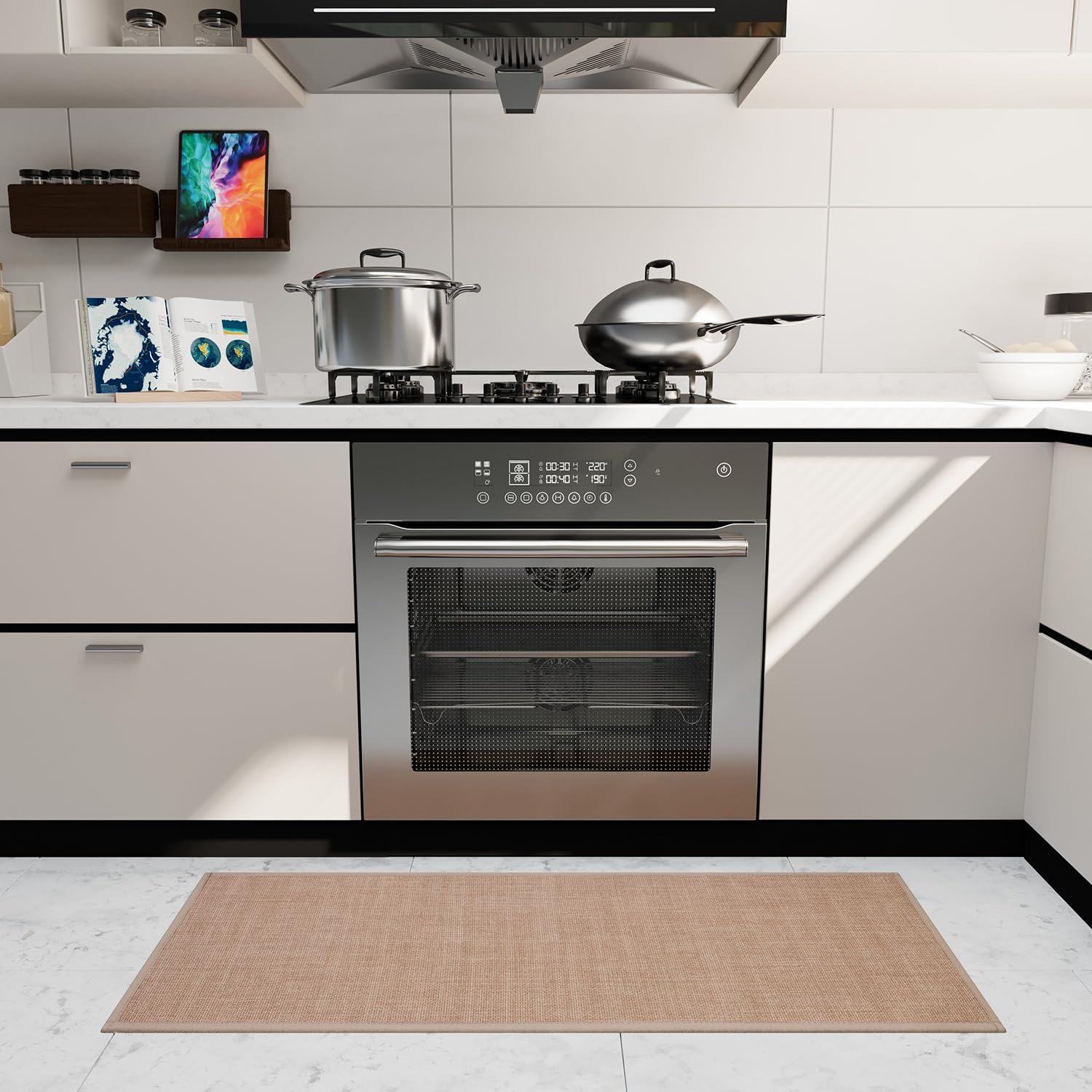 Kitchen Rug, Rubber Non Slip Kitchen Rugs Washable, Absorbent Runner Mat for Floor, Machine Washable Standing Mats for in Front of Sink, Door, Laundry, Entryway, Hallway (Camel, 71" × 35.5")