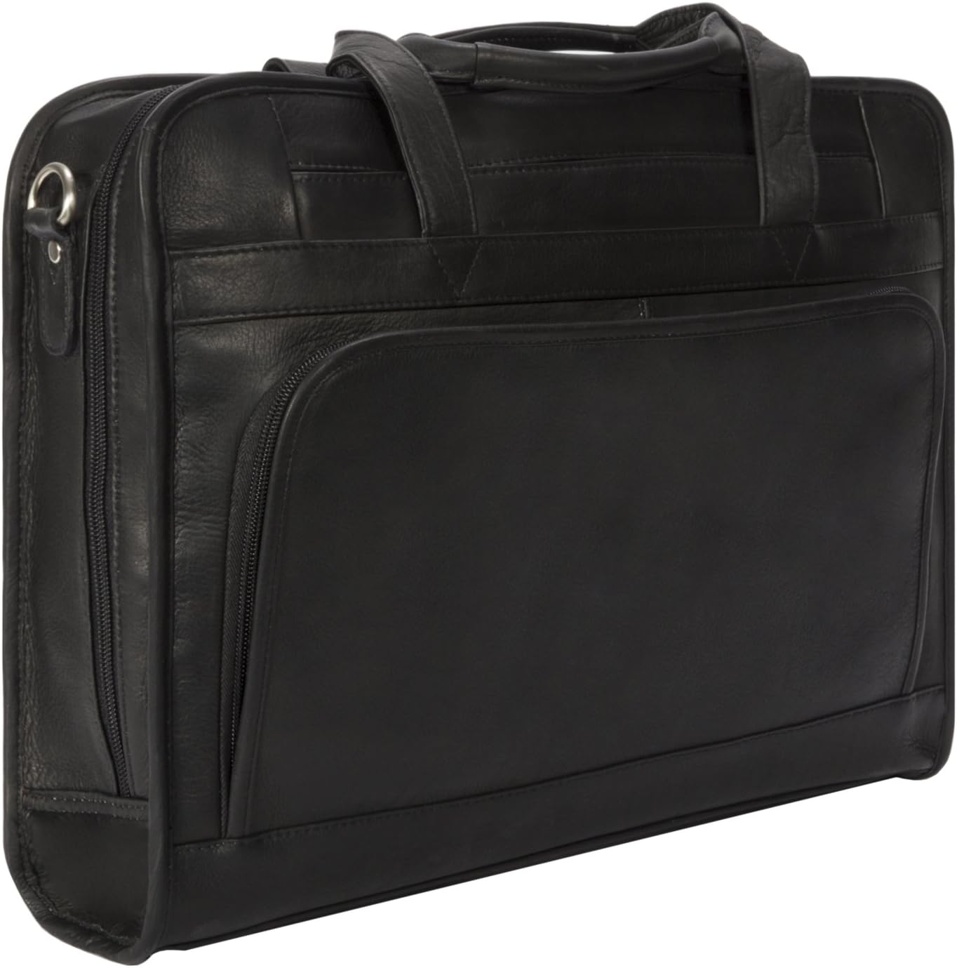 Muiska Leather 17" Laptop Computer Dual Handle Top Zippered Double Compartment Slim Professional Briefcase Bag, Black