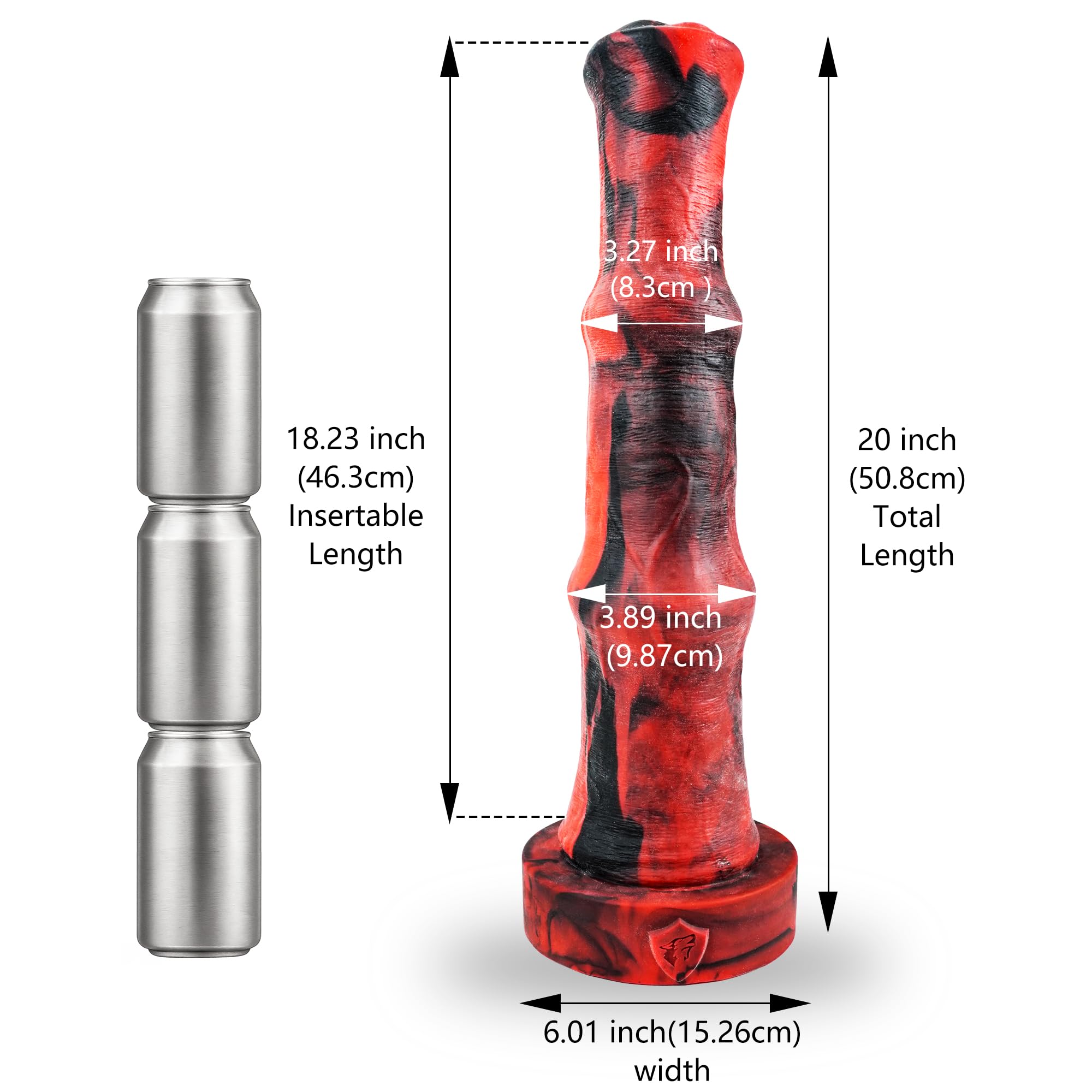 Pene anale gigante in silicone platinico per uso alimentare, modello stallone italiano, lungo 50 cm - Materiale conforme agli standard FDA - extra lunga - Dildo anale Vac-U-Lock (Rosso&Nero, X Large)
