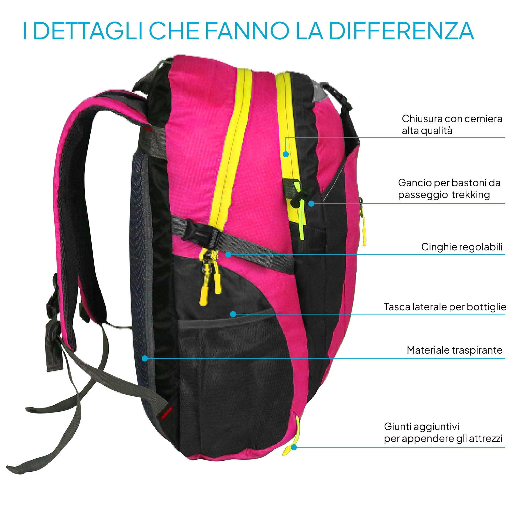 OcioDual Zaino Trekking 30 Litri Rosa, Zaino Montagna Leggero Impermeabile Pieghevole, Zaini Campeggio, Escursionismo, Attraversamenti, Backcountry, Walking, Sport