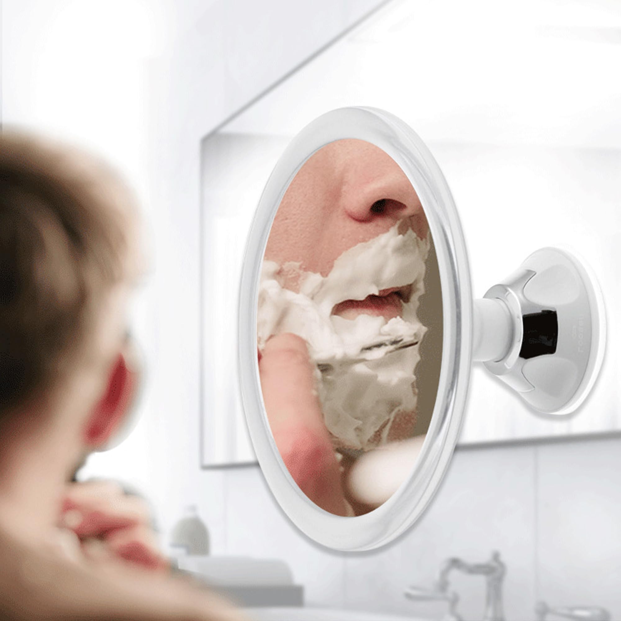 Specchio Doccia con Ventosa, Piccolo Specchio Da Bagno A Parete Senza Adesivo,Specchio Barba In Plastica Infrangibile, Specchi da Barba Antiappannamento, 17 inch(Cerchio)
