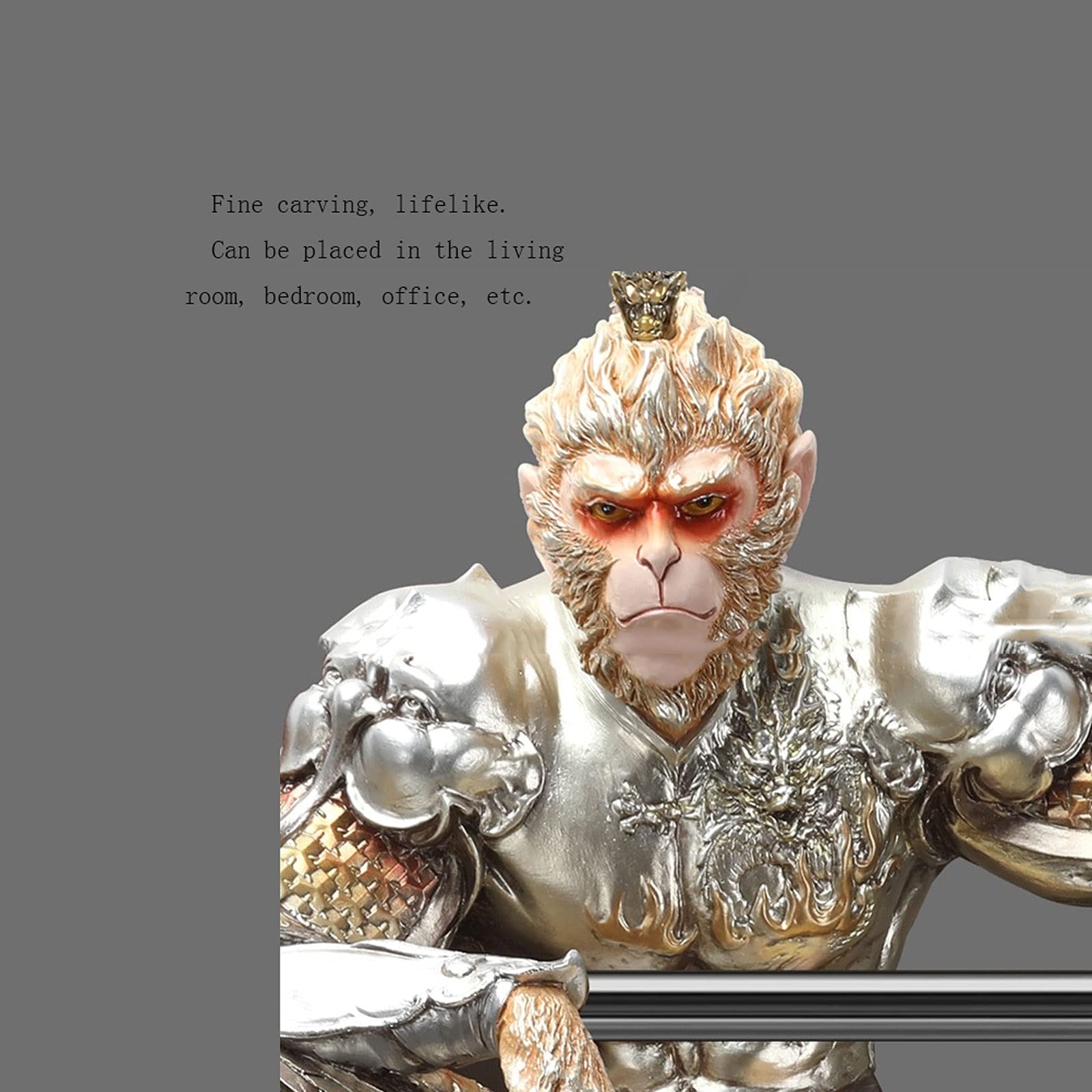 Sun Wukong Statua Walczący Budda Kreatywna dekoracja Ozdoby Salon Pulpit Rzemiosło Małpa Król Rzeźba Szkło Stal Materiał Dekoracja Biura Prezent Urodzinowy Akcesoria Pulpit Pszczoła