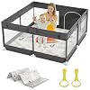 Mloong Baby Playpen with Play Mat 120 x 120 x 65 cm Small Playpen Baby Dark Grey Playpen for Apartment Playpen with Breathable Mesh on Four Sides and Suction Cups