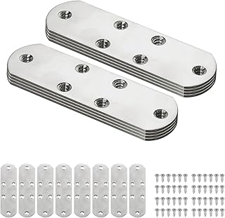 8 Stück Flachverbinder Edelstahl Lochplatte Metallplatte, Holzverbinder, Flacheisen, Flachwinkel, Montageplatte, Flacheisen Gelocht für Verbinder Verbindungsplatte, mit Schrauben(125x38mm)