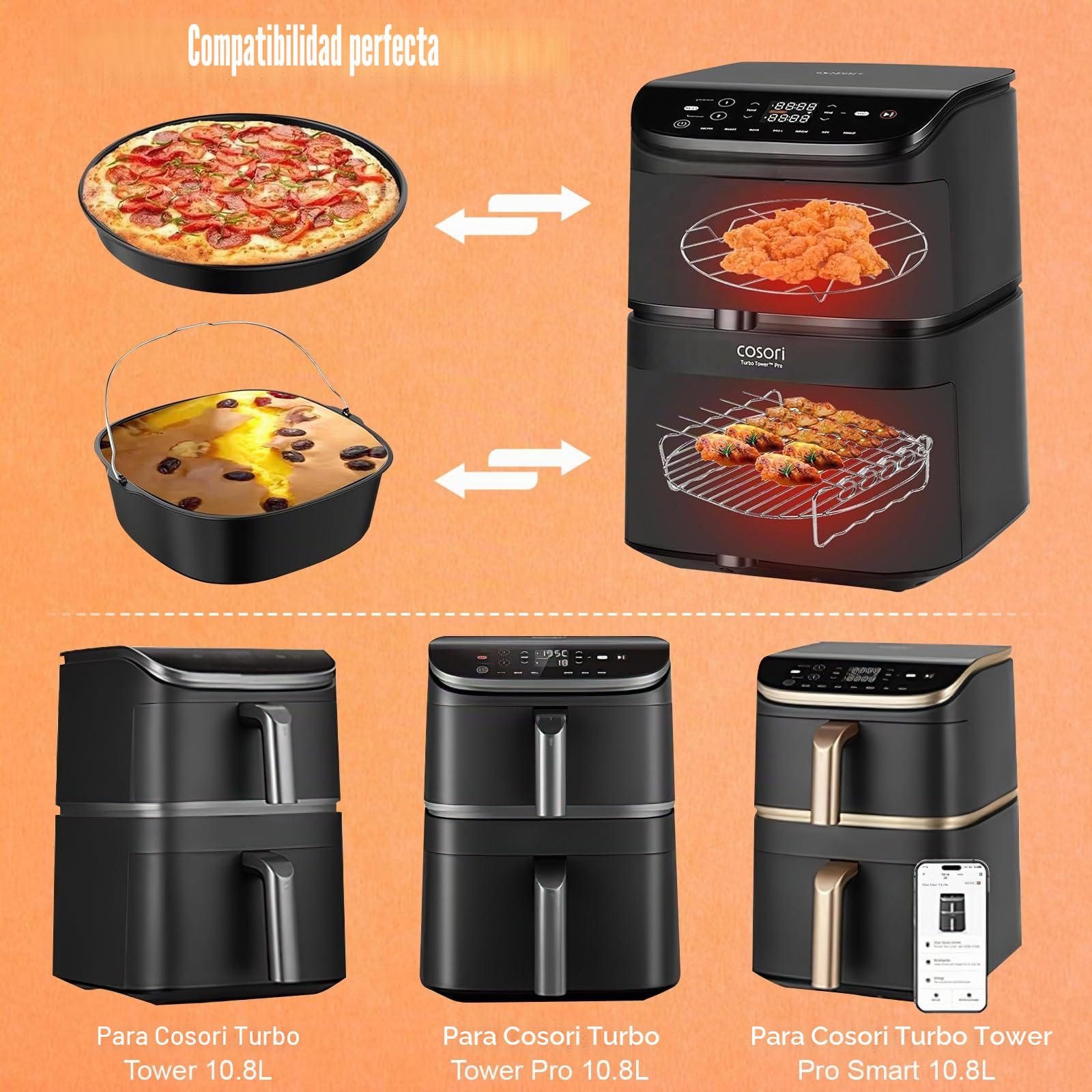 Accesorios para Cosori Turbo Tower/Pro/Smart Freidora de Aire Caliente, 16 Piezas de Accesorios para Freidora de Aire Caliente 6,5 l/4,3 l, Accesorio de Silicona para Freidora de Doble Pila